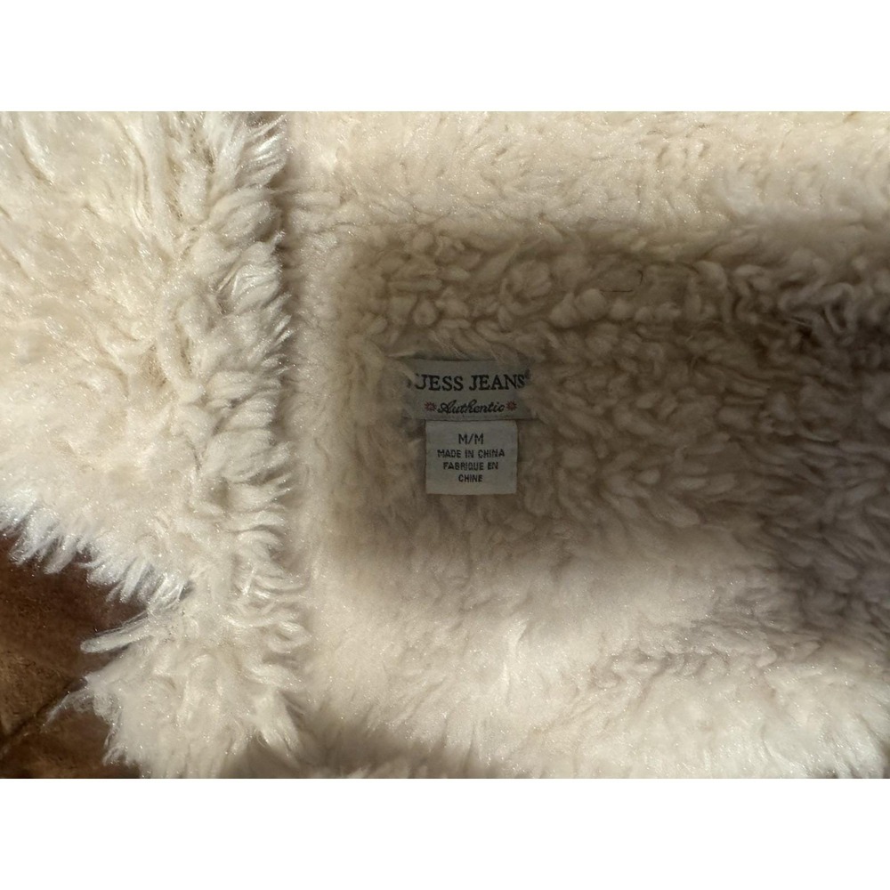 Vintage Western Brown Suede Vest Faux Fur Y2K Guess Jeans Authentic Sz M GTubU - Picture 8 of 10
